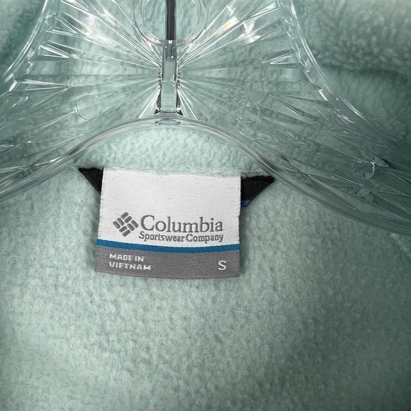 Columbia Full Zip Fleece Jacket Small PFG Green Blue Colorblock W Pockets cozy - Picture 8 of 13